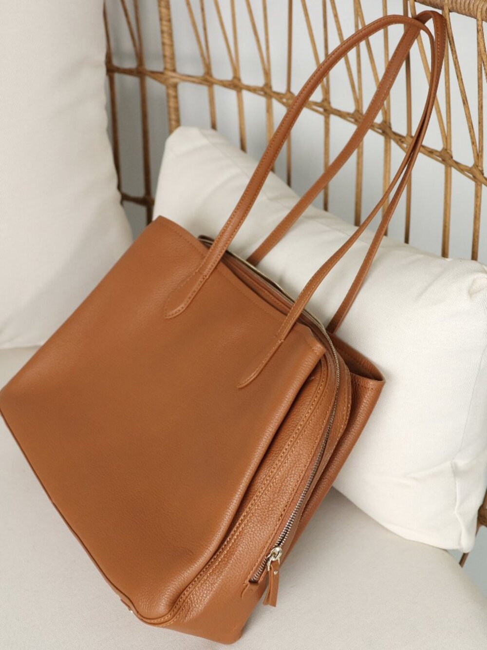 Quince Vivienne Italian Leather Work Tote – Cognac